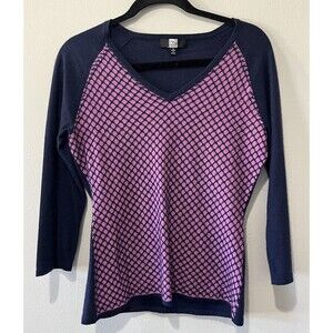 Saks 5th Avenue Sweater Women’s Medium Cashmere Silk‎ Colorblock Geometric 3/4